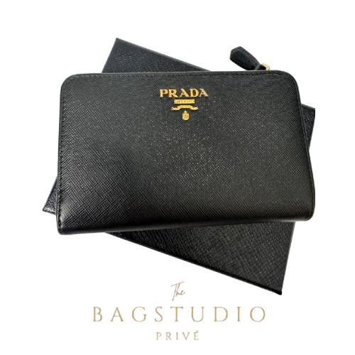 Prada Black Saffiano Leather Compact Wallet