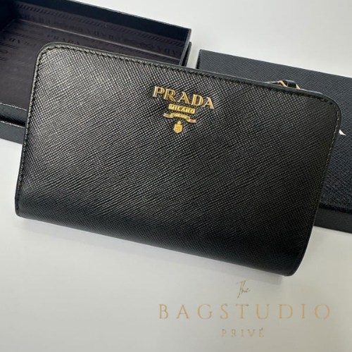 Prada Black Saffiano Leather Compact Wallet