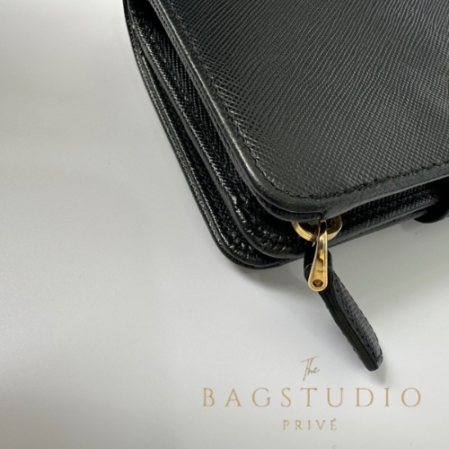 Prada Black Saffiano Leather Compact Wallet