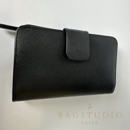 Prada Black Saffiano Leather Compact Wallet